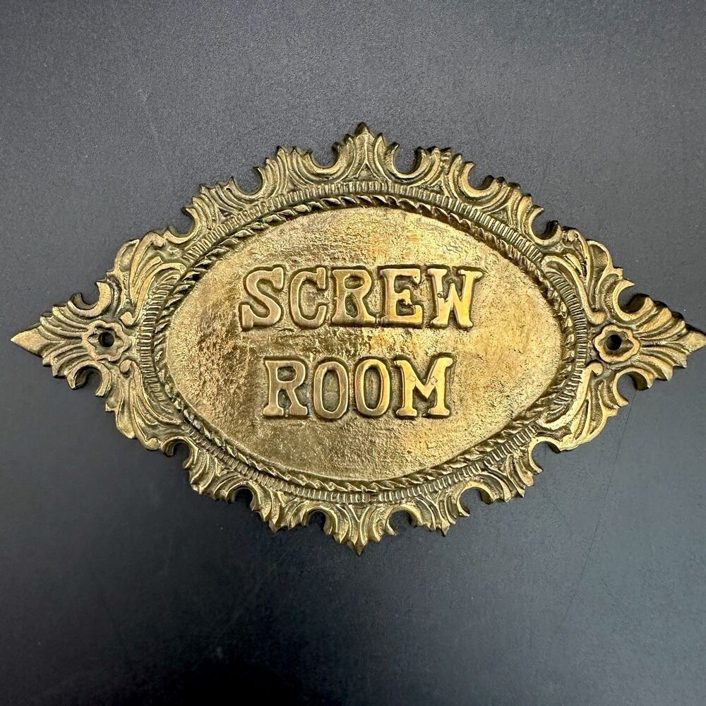 Vintage Brass SCREW ROOM Door Sign Plaque Nautical Marine Decor Taiwan 6.5” - Picture 2 of 12